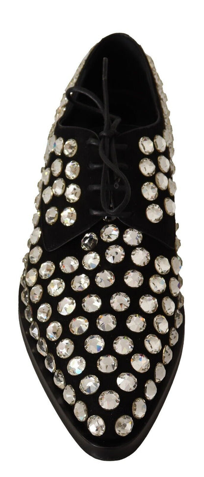 Dolce &amp; Gabbana Elegantes zapatos planos con cordones adornados con cristales