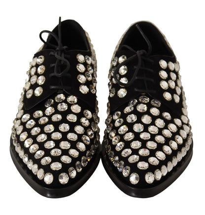 Dolce &amp; Gabbana Elegantes zapatos planos con cordones adornados con cristales