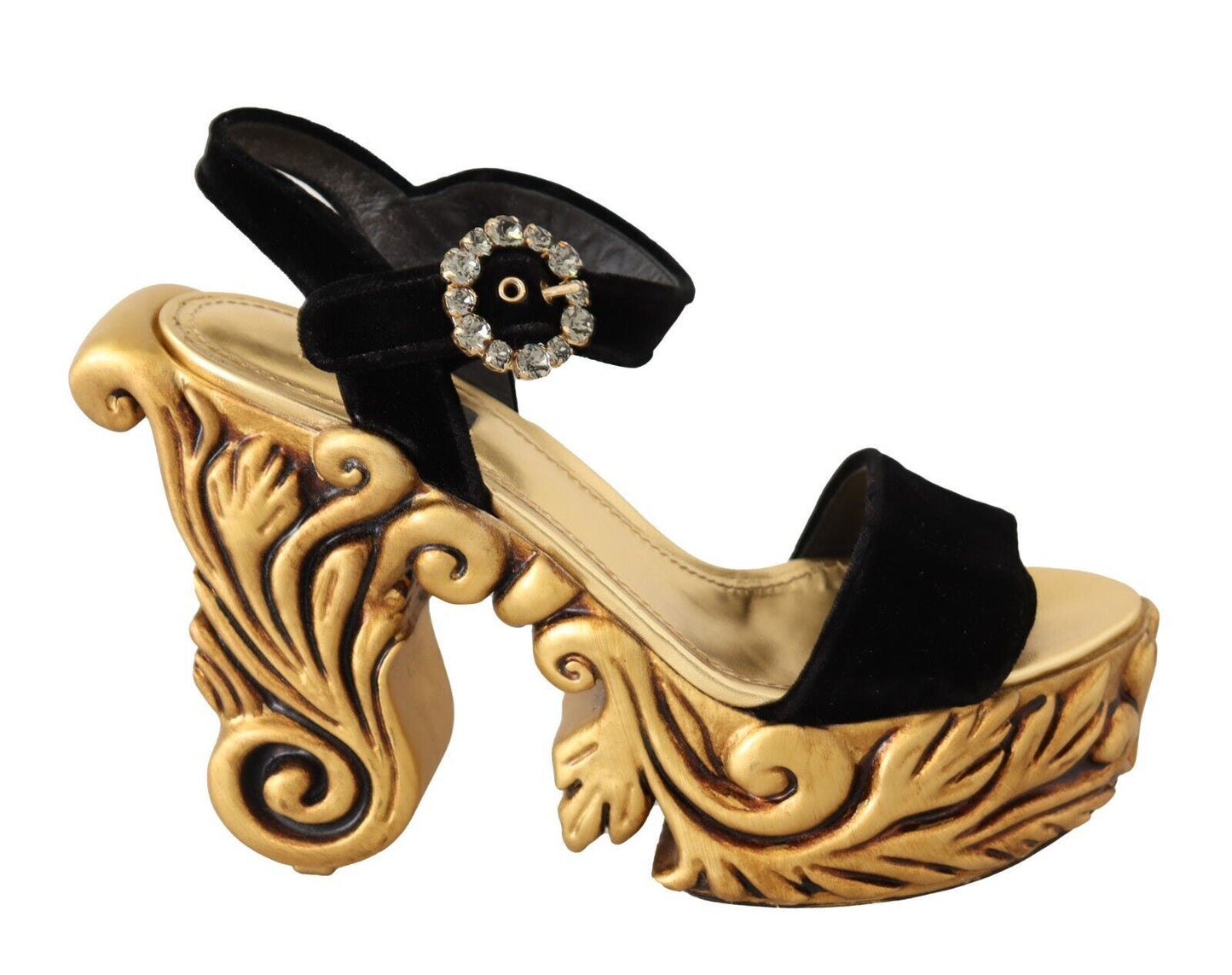 Tacones de terciopelo barroco Dolce &amp; Gabbana en negro y dorado