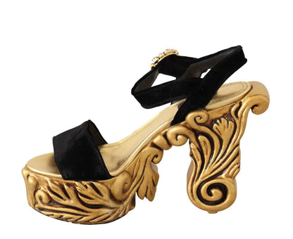 Tacones de terciopelo barroco Dolce &amp; Gabbana en negro y dorado