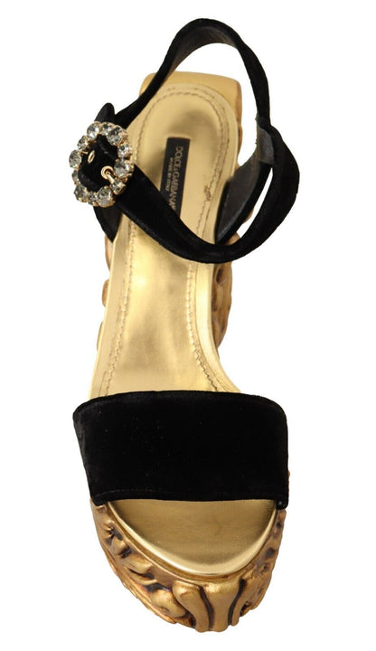 Tacones de terciopelo barroco Dolce &amp; Gabbana en negro y dorado