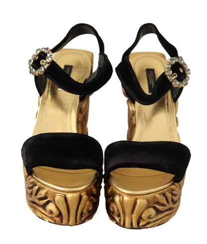 Tacones de terciopelo barroco Dolce &amp; Gabbana en negro y dorado