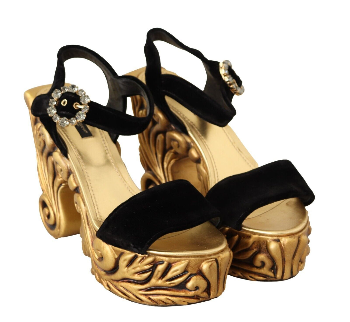 Tacones de terciopelo barroco Dolce &amp; Gabbana en negro y dorado