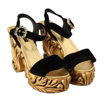 Tacones de terciopelo barroco Dolce &amp; Gabbana en negro y dorado