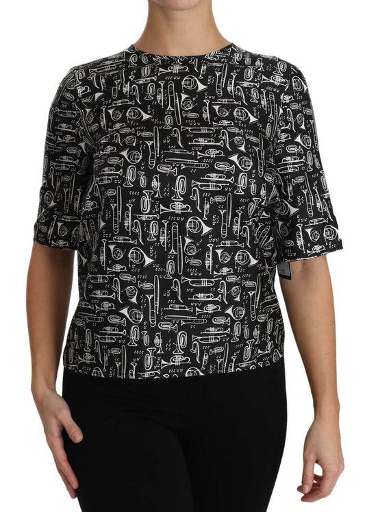 Dolce &amp; Gabbana Exquisita blusa de seda con estampado de trompeta