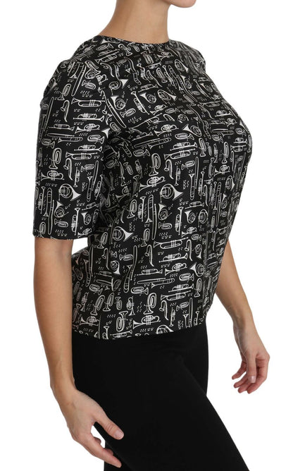 Dolce &amp; Gabbana Exquisita blusa de seda con estampado de trompeta