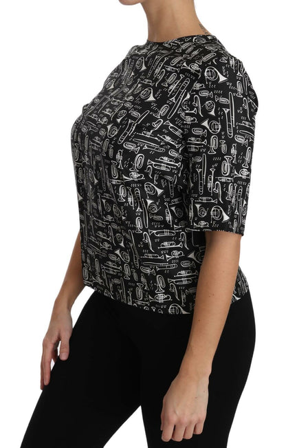 Dolce &amp; Gabbana Exquisita blusa de seda con estampado de trompeta