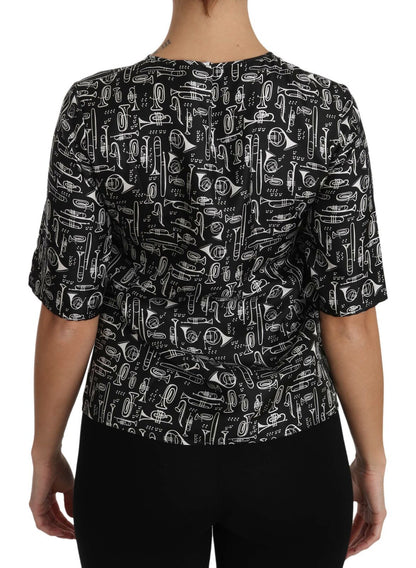 Dolce &amp; Gabbana Exquisita blusa de seda con estampado de trompeta