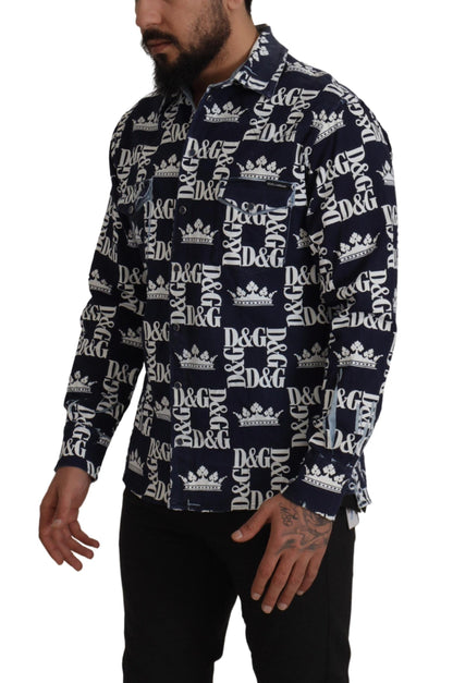 Dolce &amp; Gabbana Camisa elegante con corona azul de corte slim