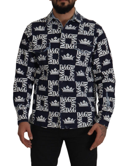 Dolce &amp; Gabbana Camisa elegante con corona azul de corte slim