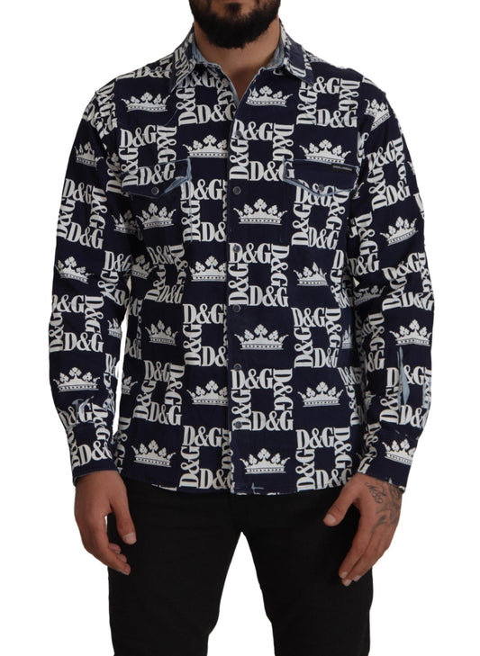 Dolce &amp; Gabbana Camisa elegante con corona azul de corte slim