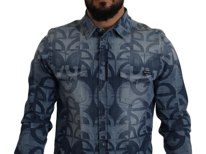Dolce &amp; Gabbana Camisa Hombre Elegante Slim Fit Casual Azul