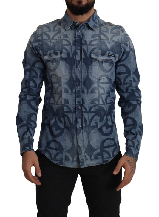 Dolce &amp; Gabbana Camisa Hombre Elegante Slim Fit Casual Azul