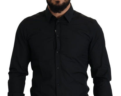 Dolce &amp; Gabbana Camisa de vestir elegante de algodón negra de corte slim