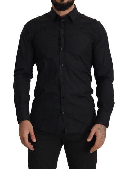 Dolce &amp; Gabbana Camisa de vestir elegante de algodón negra de corte slim