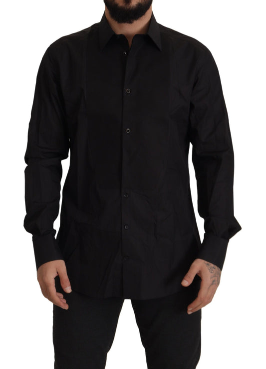 Dolce &amp; Gabbana Elegante camisa de vestir de esmoquin negra - Corte slim