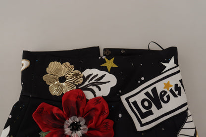 Dolce &amp; Gabbana Falda negra adornada acampanada de cintura alta
