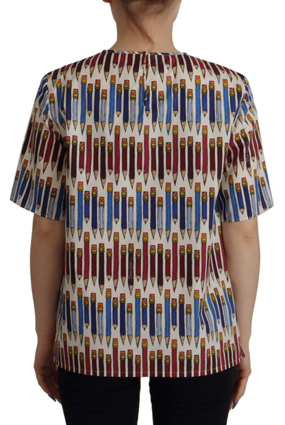Dolce &amp; Gabbana Blusa de manga corta con estampado de lápiz blanco Chic