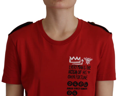 Dolce &amp; Gabbana Elegante camiseta roja de algodón con cuello redondo