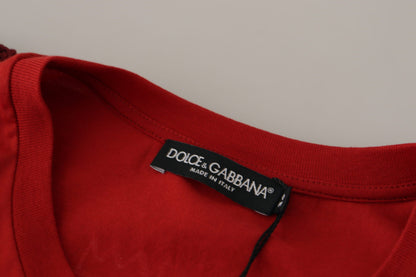 Dolce &amp; Gabbana Elegante camiseta roja de algodón con cuello redondo