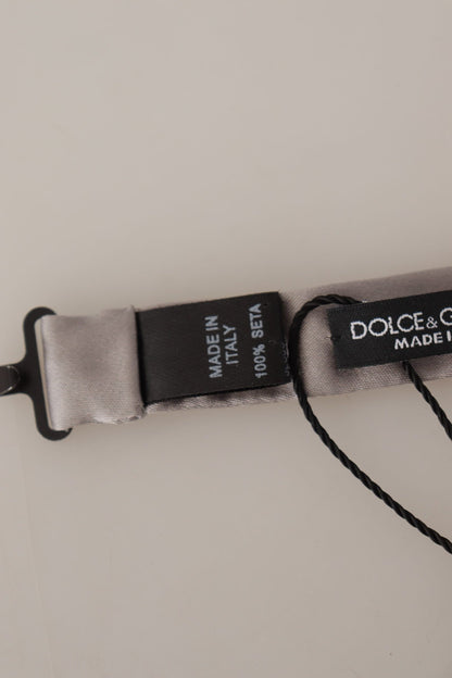 Dolce & Gabbana Silver 100% Silk Slim Adjustable Neck Papillon Tie