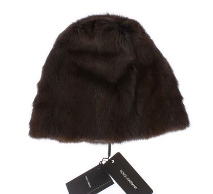 Dolce &amp; Gabbana Lujoso gorro de piel de comadreja marrón