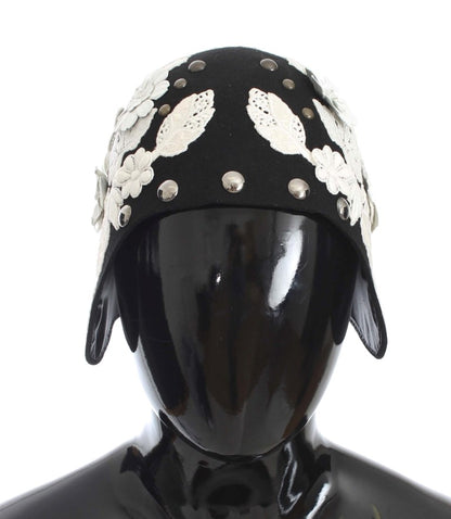 Dolce &amp; Gabbana Elegante sombrero cloche de lana floral negro