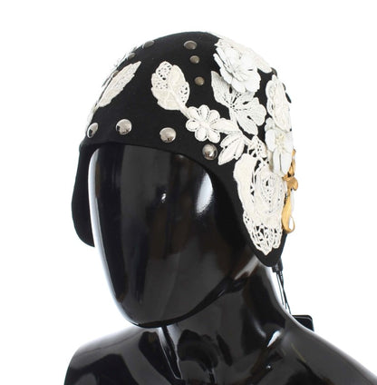 Dolce &amp; Gabbana Elegante sombrero cloche de lana floral negro
