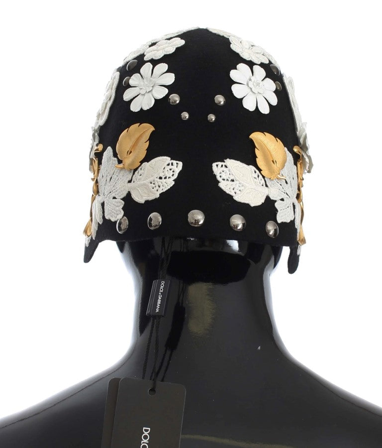 Dolce &amp; Gabbana Elegante sombrero cloche de lana floral negro