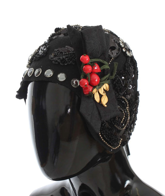 Dolce &amp; Gabbana Elegante sombrero cloche negro adornado con cristales