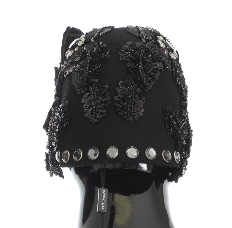 Dolce &amp; Gabbana Elegante sombrero cloche negro adornado con cristales