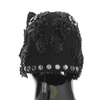 Dolce &amp; Gabbana Elegante sombrero cloche negro adornado con cristales