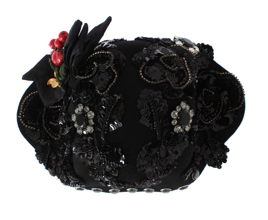 Dolce &amp; Gabbana Elegante sombrero cloche negro adornado con cristales