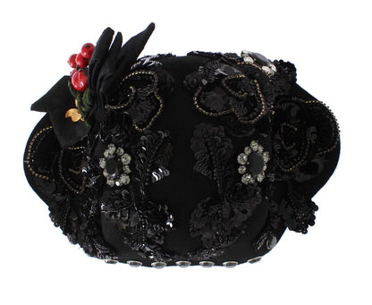 Dolce &amp; Gabbana Elegante sombrero cloche negro adornado con cristales
