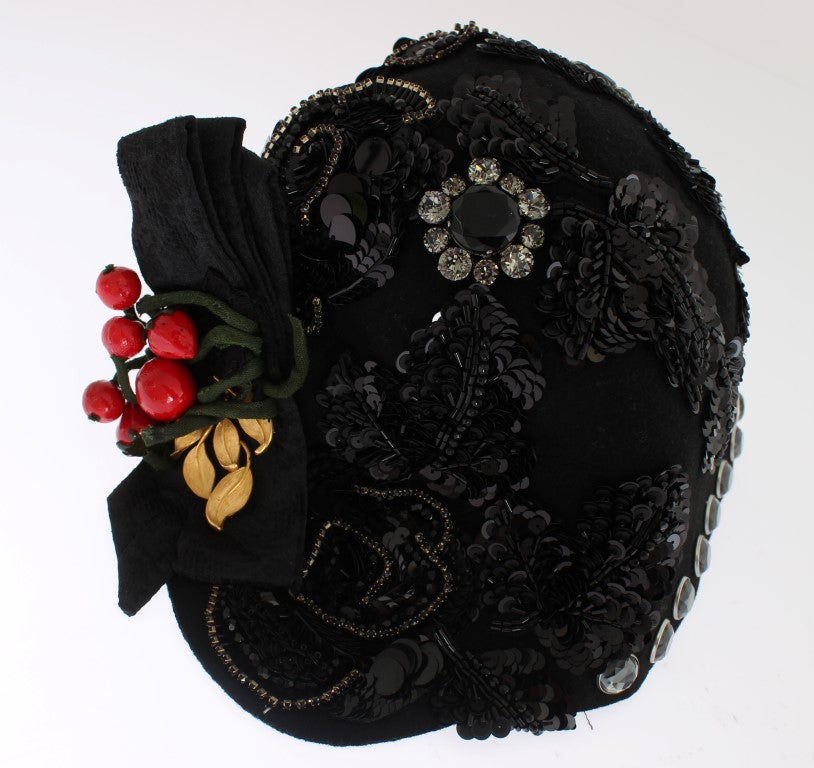 Dolce &amp; Gabbana Elegante sombrero cloche negro adornado con cristales