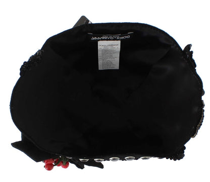 Dolce &amp; Gabbana Elegante sombrero cloche negro adornado con cristales
