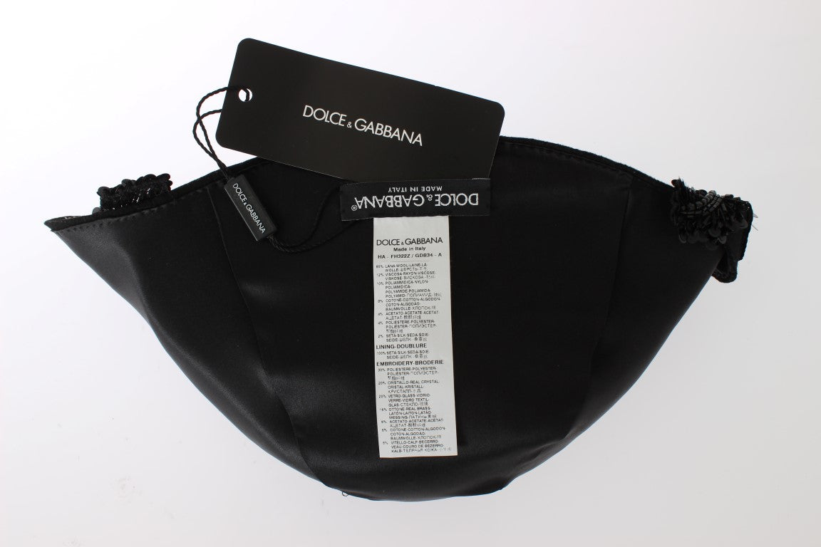 Dolce &amp; Gabbana Elegante sombrero cloche negro adornado con cristales