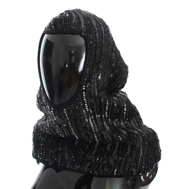 Dolce &amp; Gabbana Elegante bufanda con capucha y lentejuelas negras