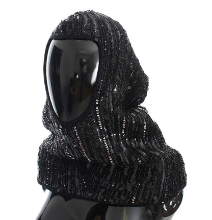 Dolce &amp; Gabbana Elegante bufanda con capucha y lentejuelas negras