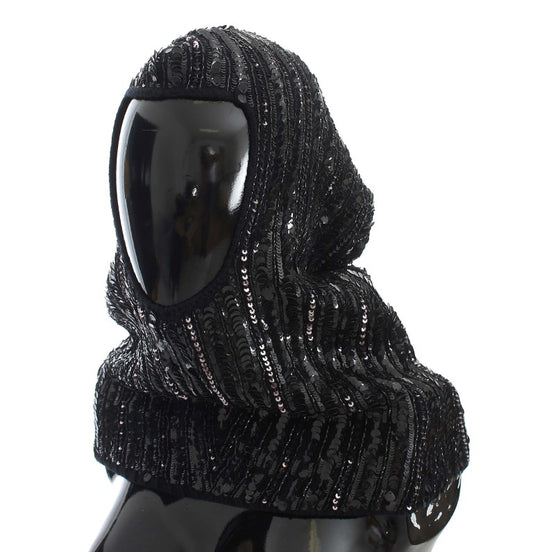 Dolce &amp; Gabbana Elegante bufanda con capucha y lentejuelas negras