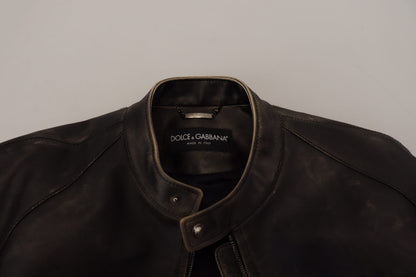 Dolce &amp; Gabbana Elegante chaqueta de cuero negra con detalles plateados
