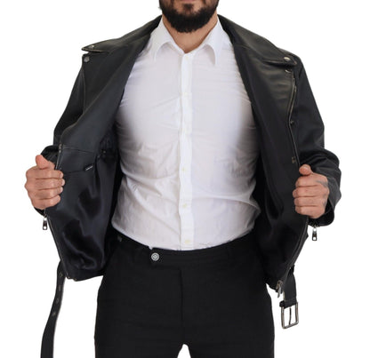 Dolce &amp; Gabbana Elegante chaqueta motera de cuero negra