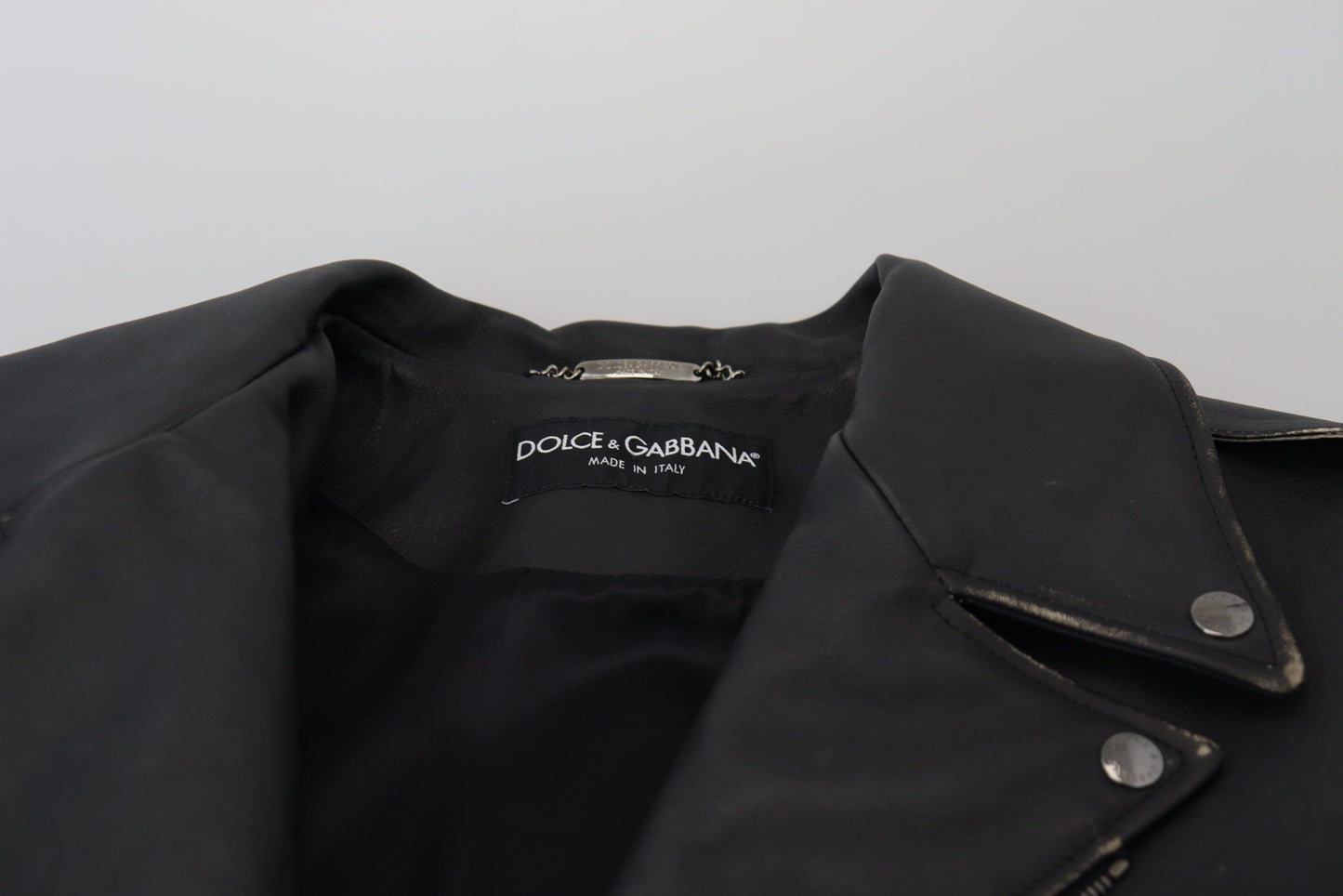 Dolce &amp; Gabbana Elegante chaqueta motera de cuero negra