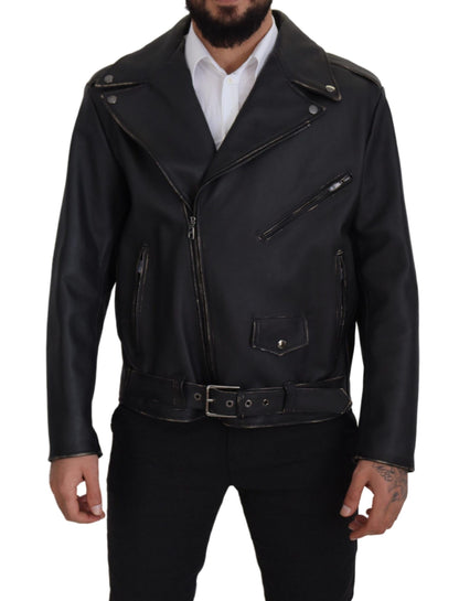 Dolce &amp; Gabbana Elegante chaqueta motera de cuero negra