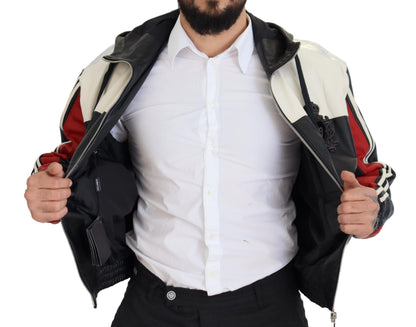 Dolce &amp; Gabbana Chaqueta bomber con capucha de cuero negra Elite