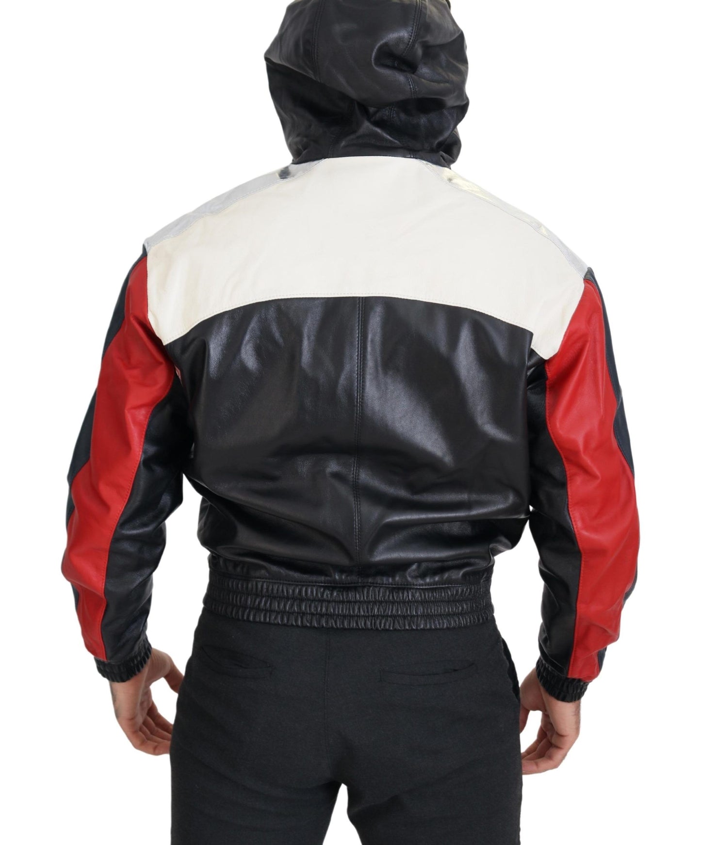 Dolce &amp; Gabbana Chaqueta bomber con capucha de cuero negra Elite