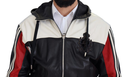 Dolce &amp; Gabbana Chaqueta bomber con capucha de cuero negra Elite