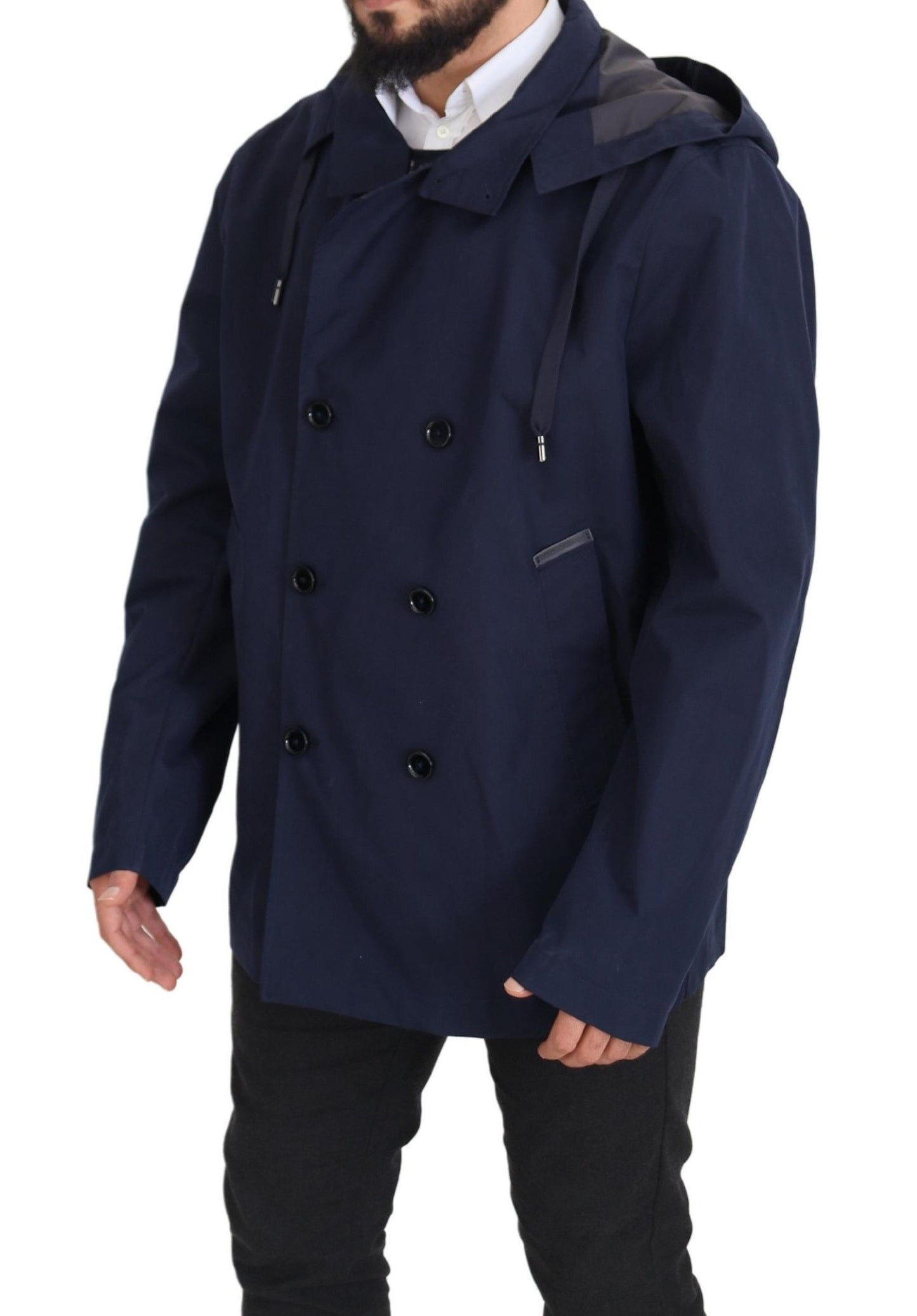 Dolce &amp; Gabbana Elegante parka azul cruzada con doble botonadura