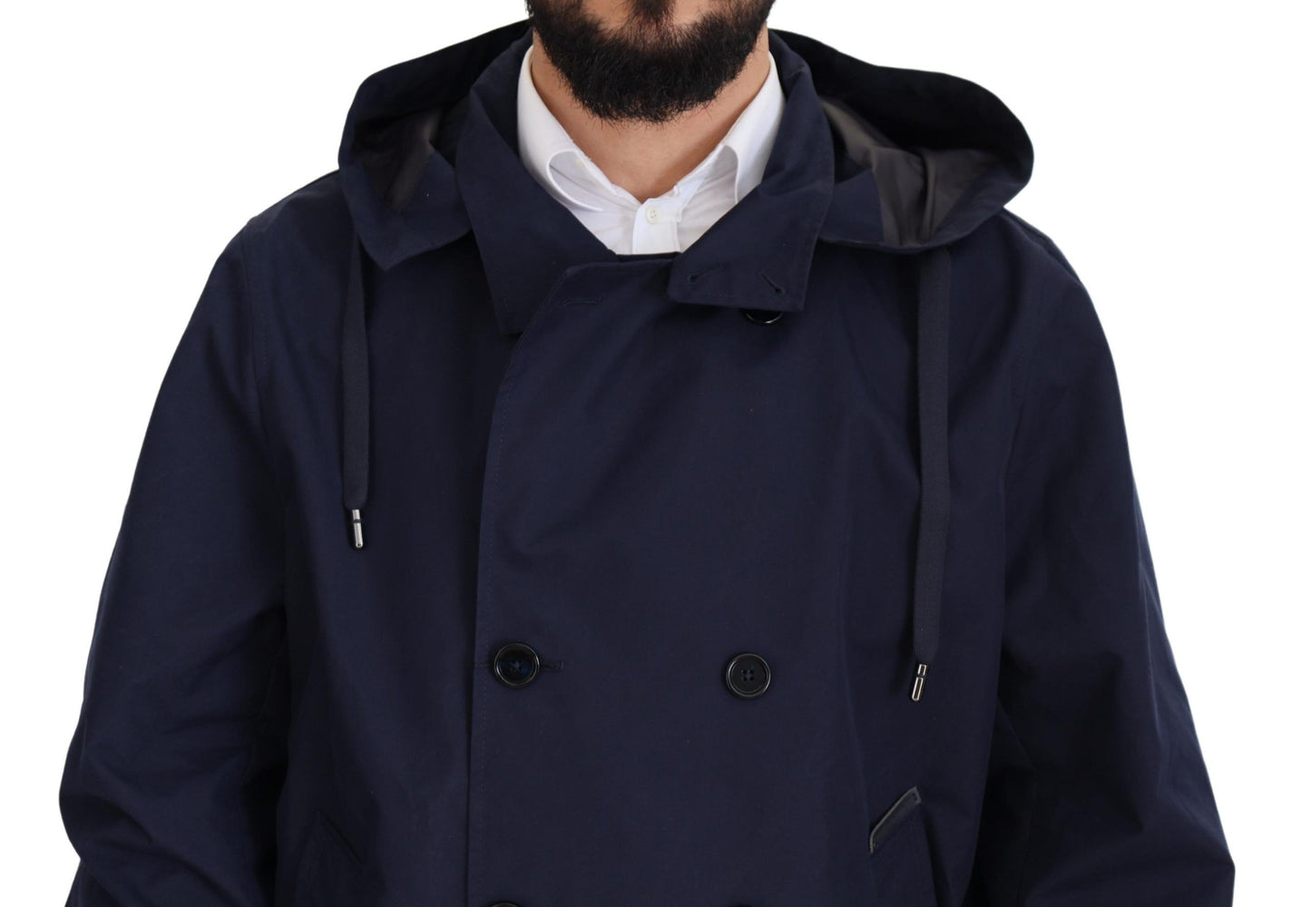 Dolce &amp; Gabbana Elegante parka azul cruzada con doble botonadura