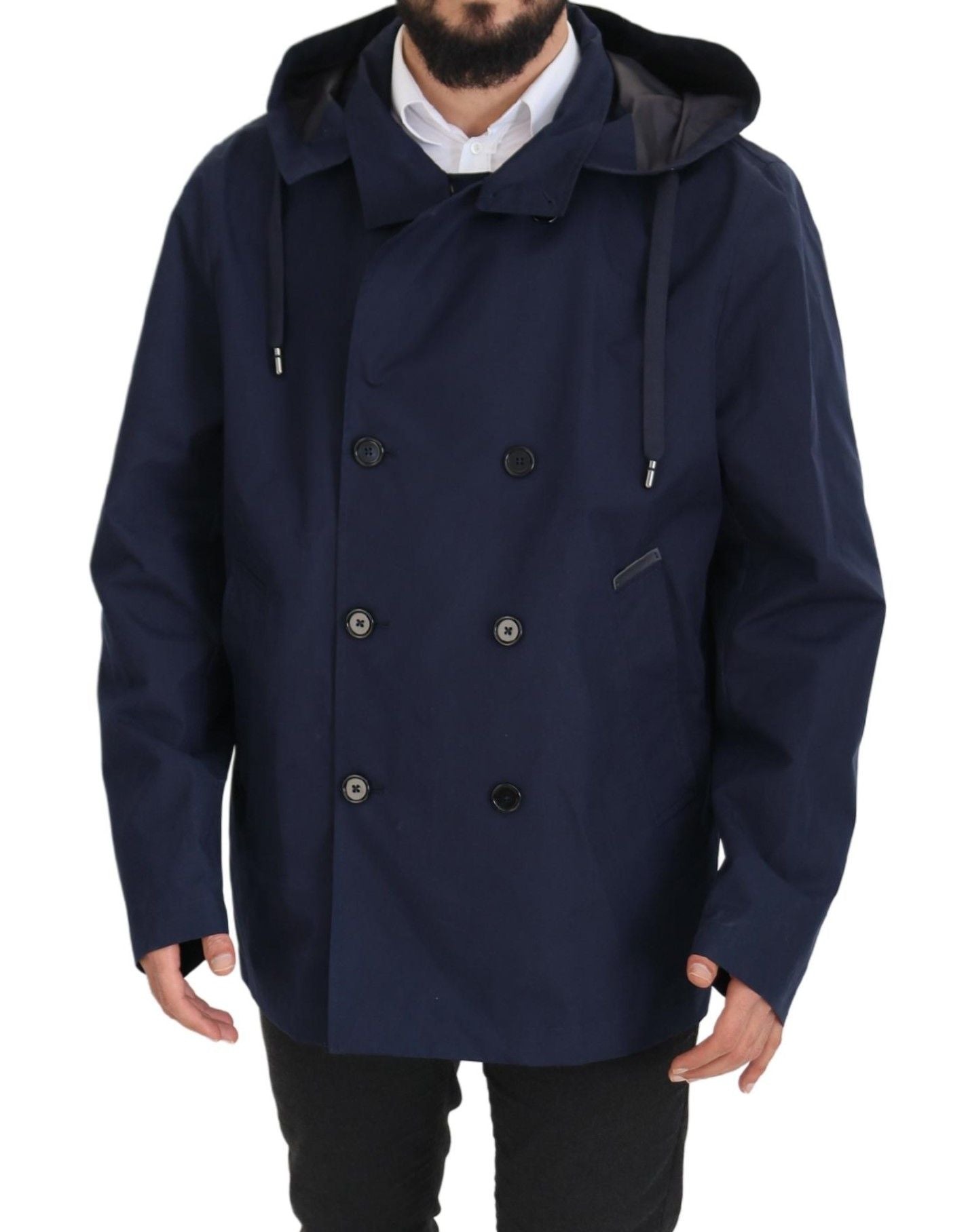 Dolce &amp; Gabbana Elegante parka azul cruzada con doble botonadura